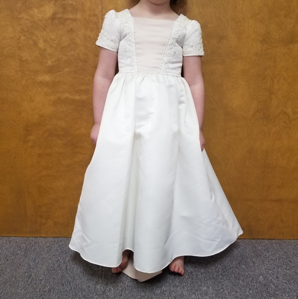 White and Ivory flower girl dress